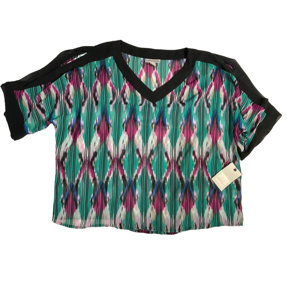 Dana Buchman Top Women's XL Multicolor Sheer Blouse 3/4 Sleeve